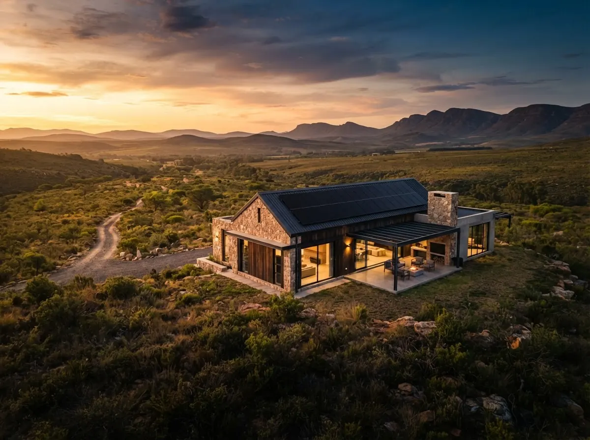 Magalies Off-Grid Lodge solar array against the mountains
